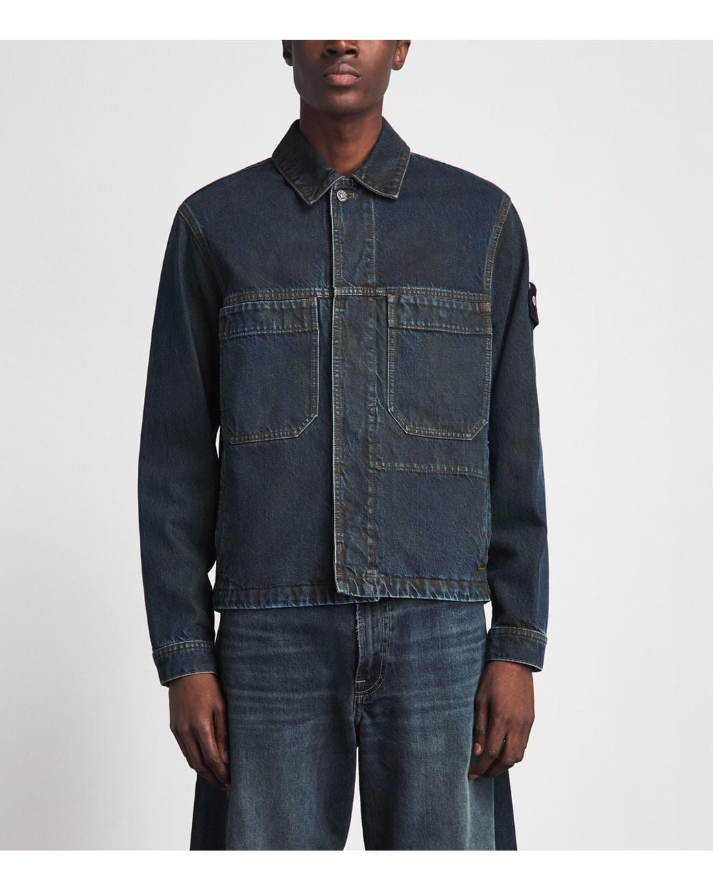 Stone Island Blue Denim Biker Jacket for men