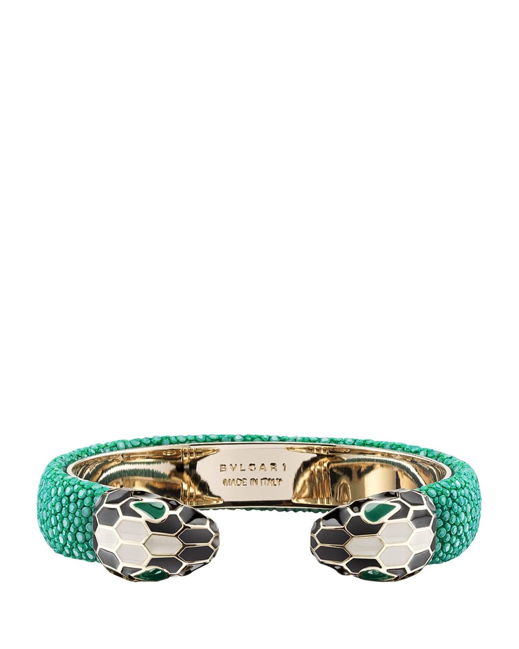 BVLGARI Green Leather Serpenti Forever Bangle (Medium)
