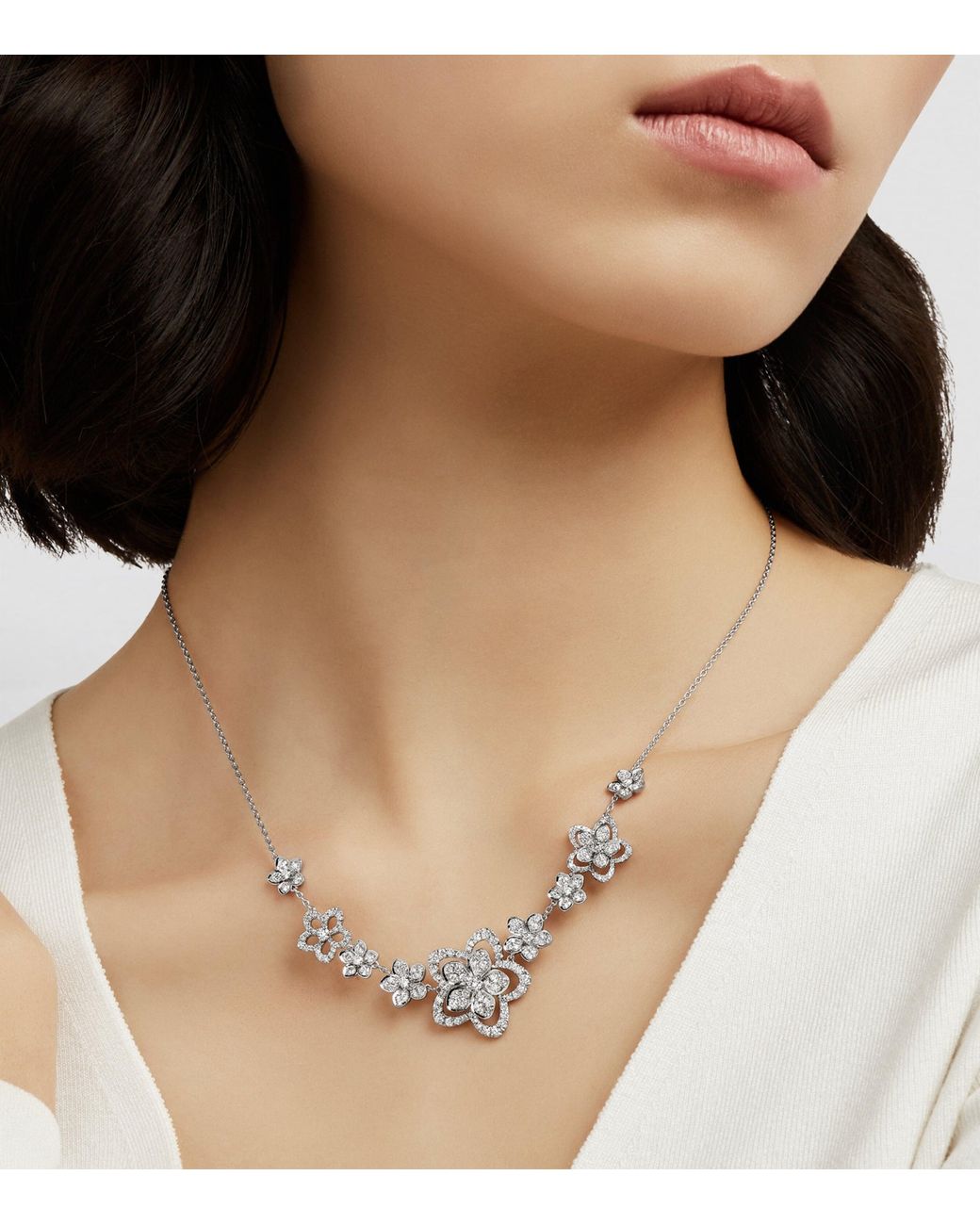 Graff Metallic White Gold And Diamond Wild Flower Multi-diamond Necklace