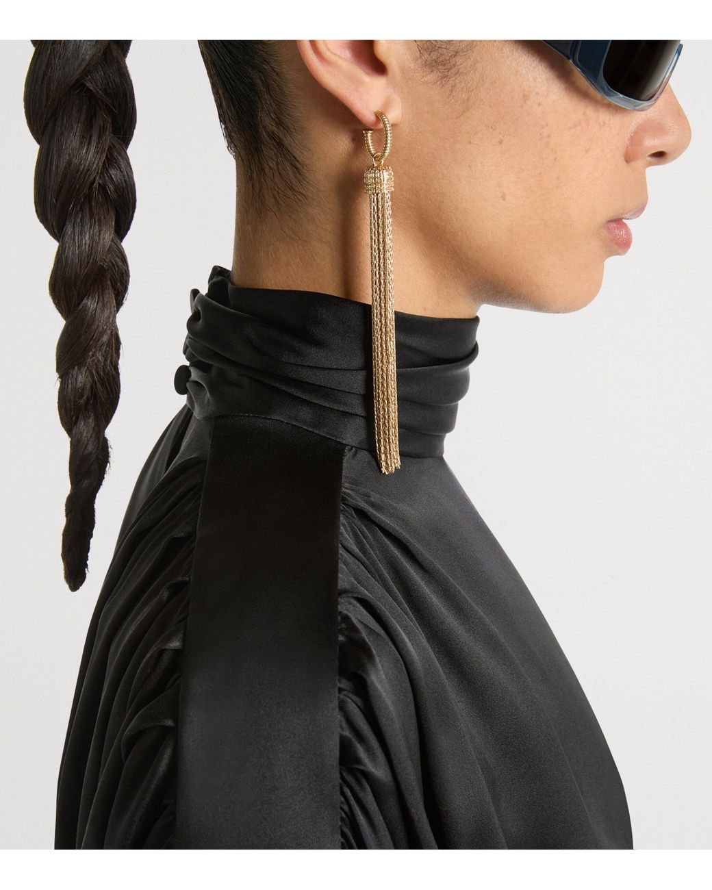 Balmain Black Silk Satin Tie-Neck Blouse
