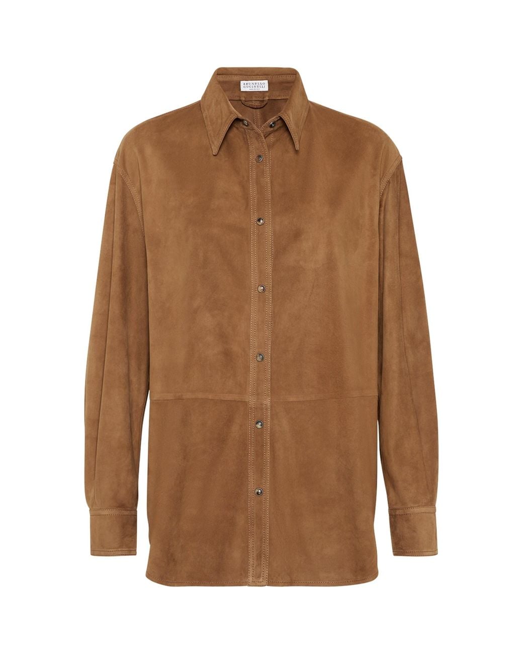 Brunello Cucinelli Brown Suede Monili-Trim Shirt