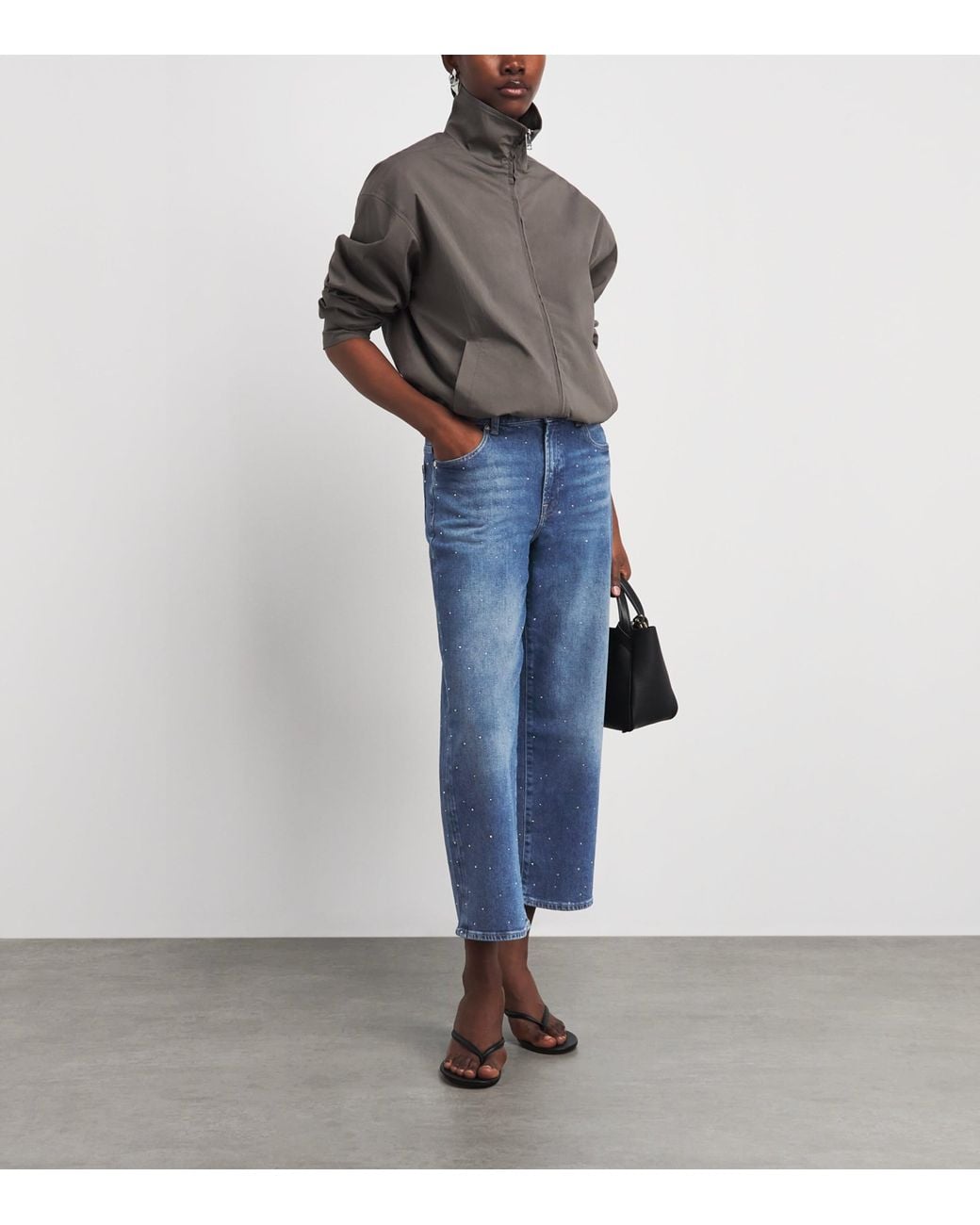 7 For All Mankind Blue Embellished Stovepipe Straight Ankle Jeans