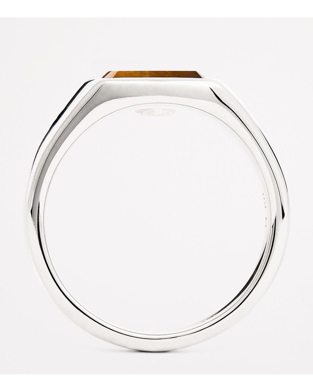 Tom Wood Natural Rhodium-Plated Sterling Kay Tiger Eye Ring for men