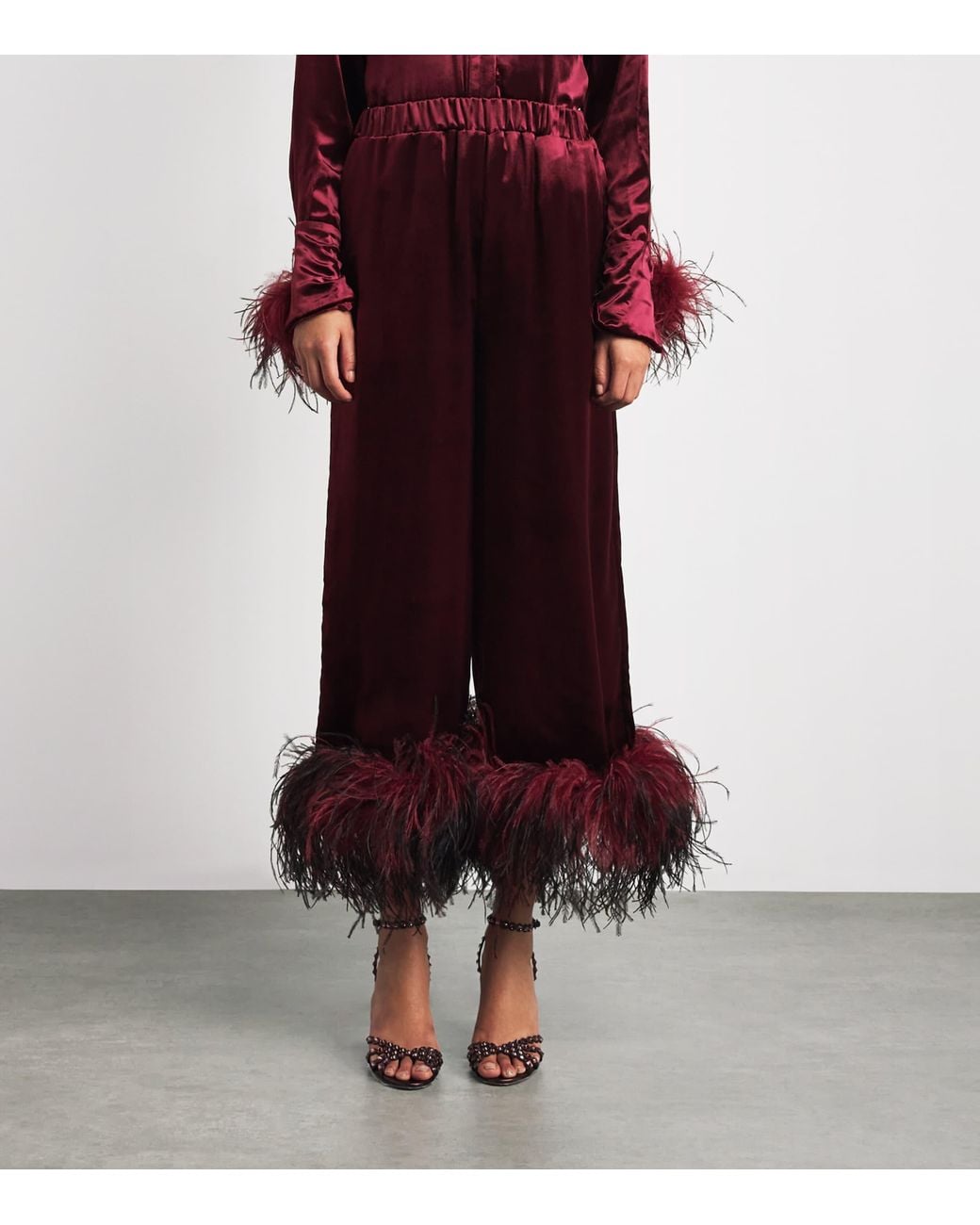 16Arlington Purple Ostrich-Trim Satin Joelle Wide-Leg Trousers