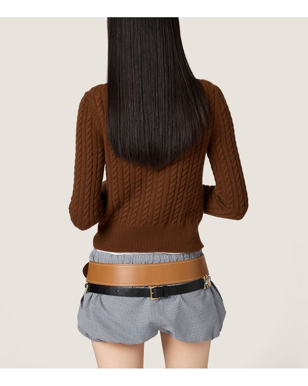 Miu Miu Brown Cashmere Cable-Knit Cardigan