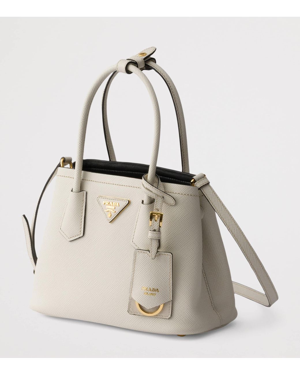 Prada White Mini Saffiano Leather Double Top-Handle Bag
