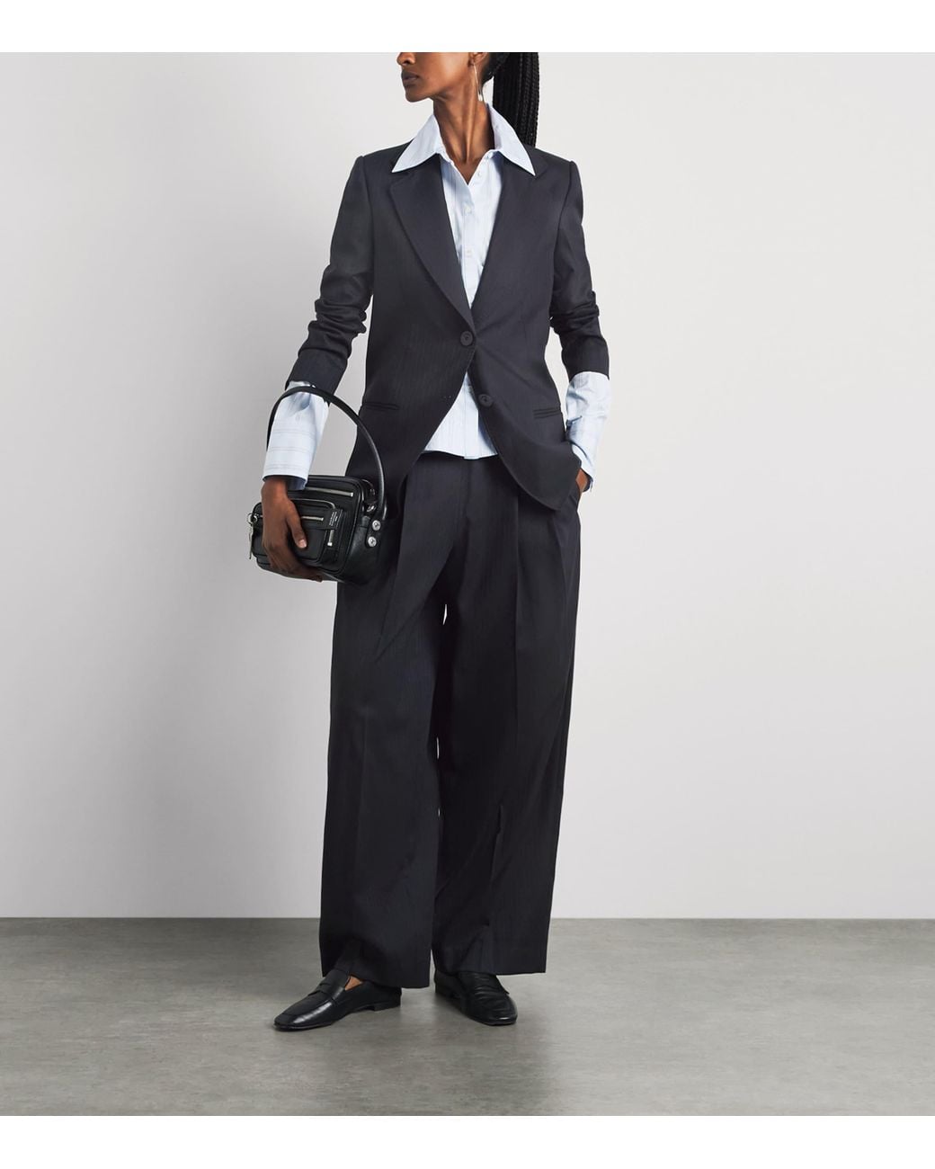 Sandro Blue Wool-Blend Stripe Slim Blazer