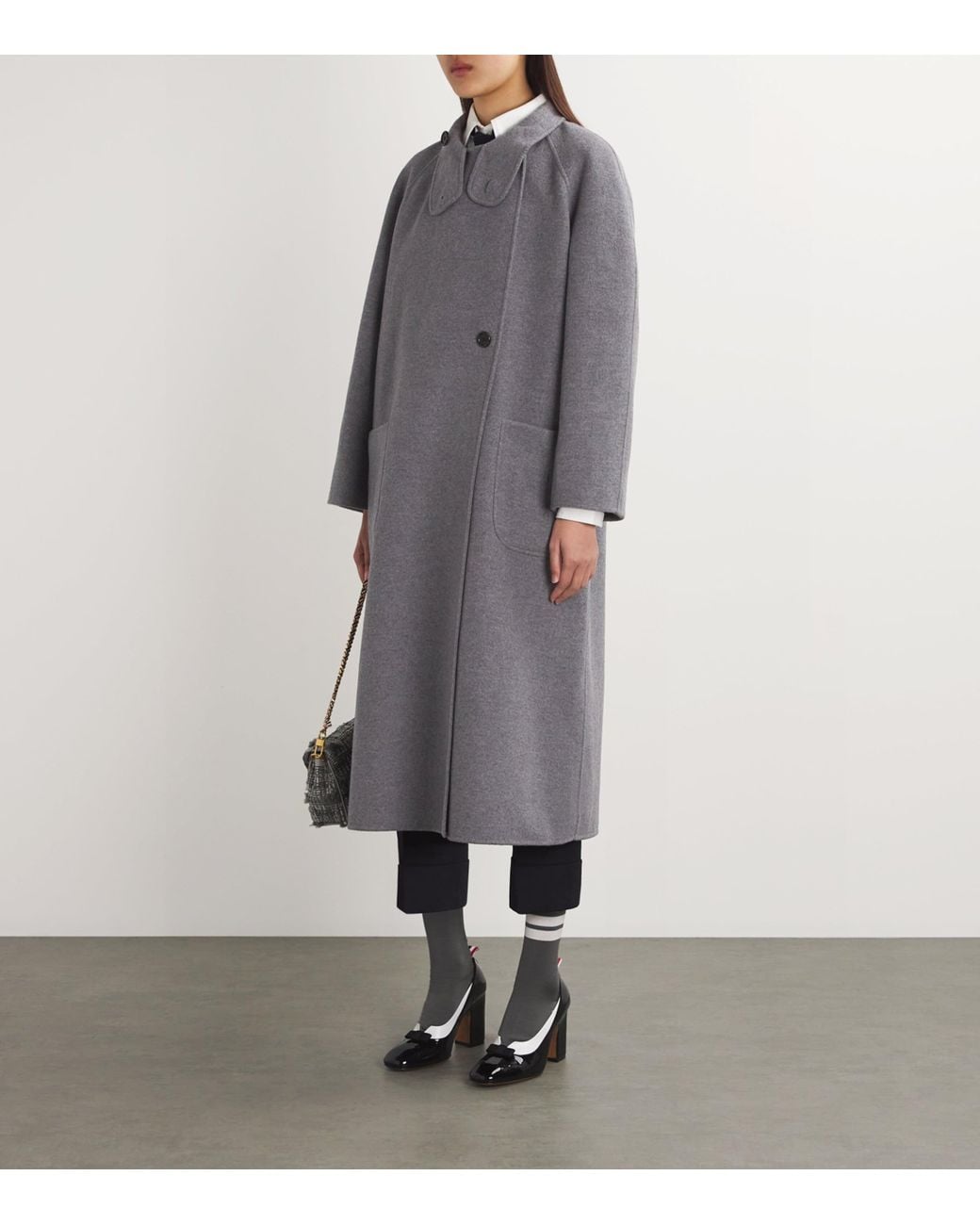 Thom Browne Gray Wool-Cashmere High-Neck Overcoat