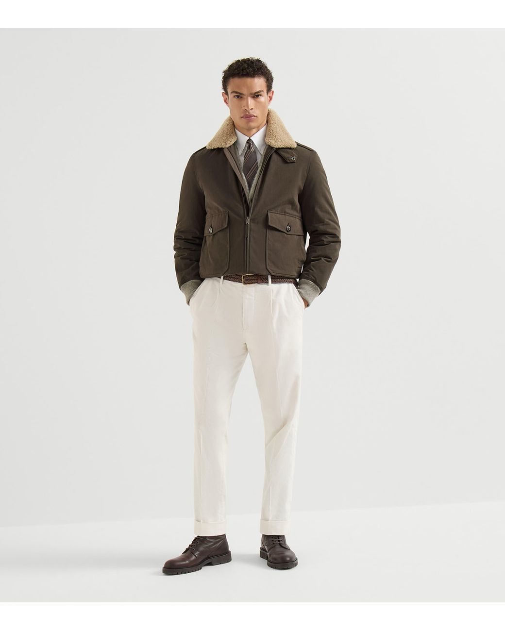 Brunello Cucinelli Brown Waxed Techno-Cotton Bomber Jacket for men