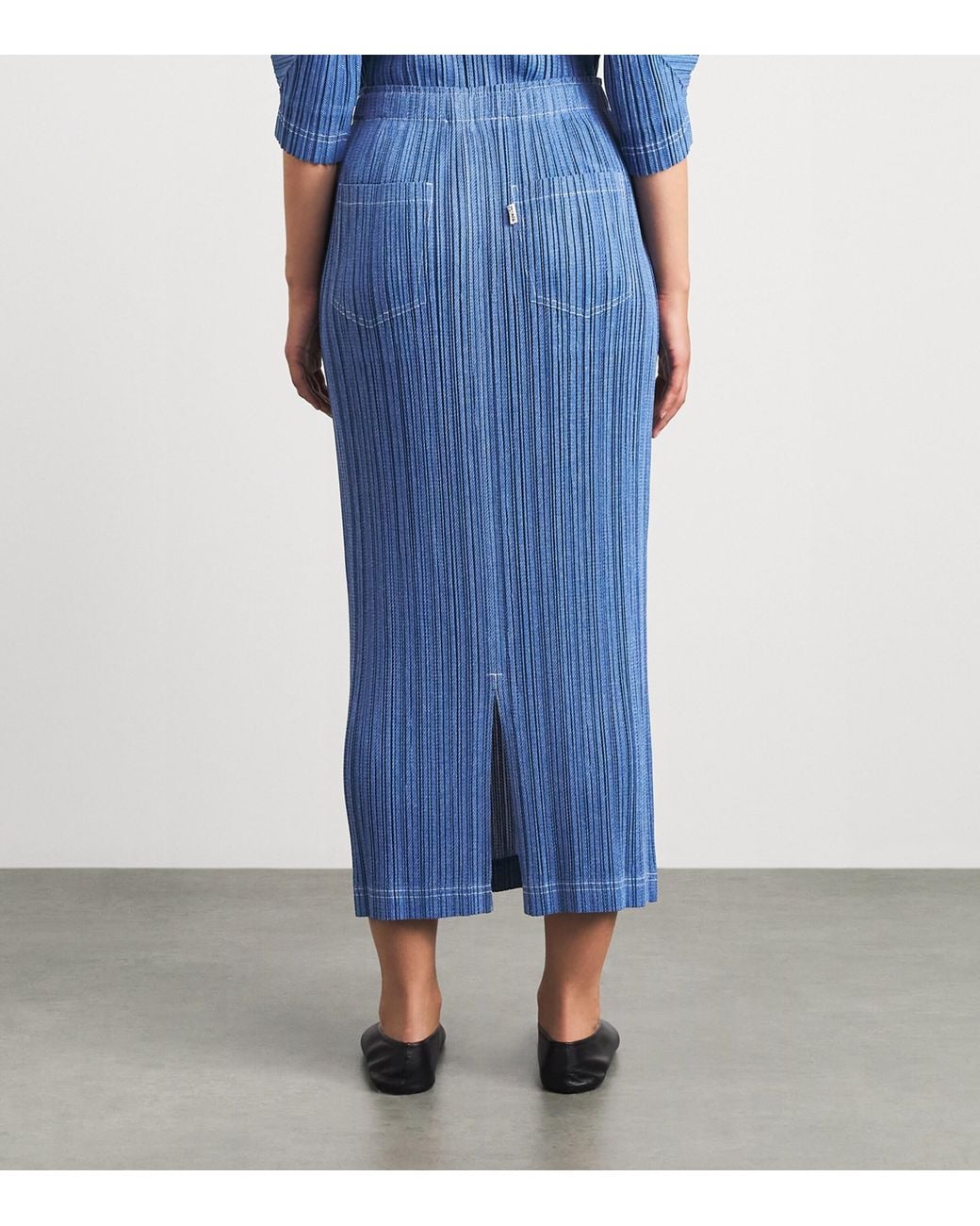 Pleats Please Issey Miyake Blue Cotton Denim Midi Skirt