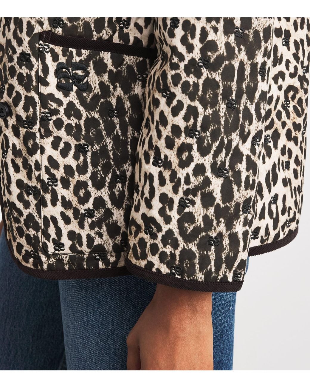 Rixo Black Cotton Leopard Earla Quilted Jacket