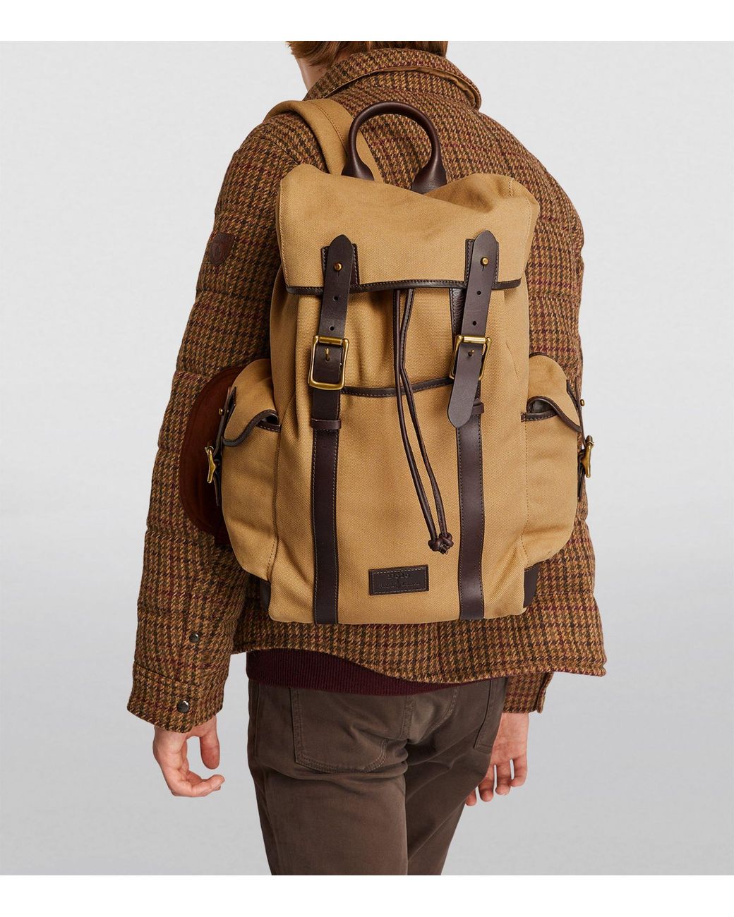 canvas leather trim backpack Men's Waxed grain leather trim Vintage Waxed Canvas Backpack for