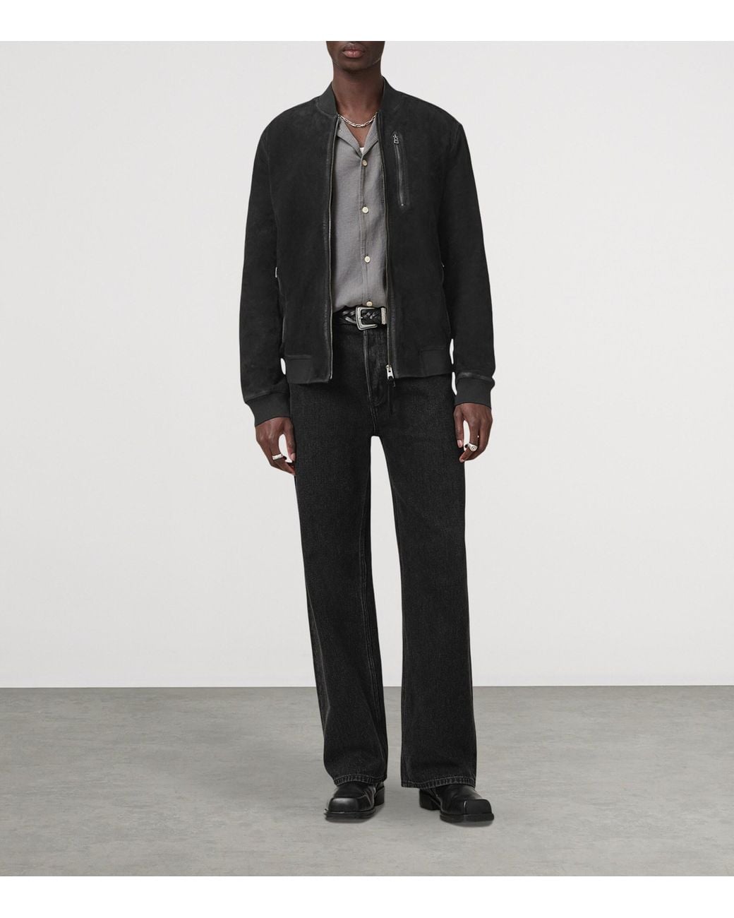 AllSaints Black Suede Kemble Bomber Jacket for men
