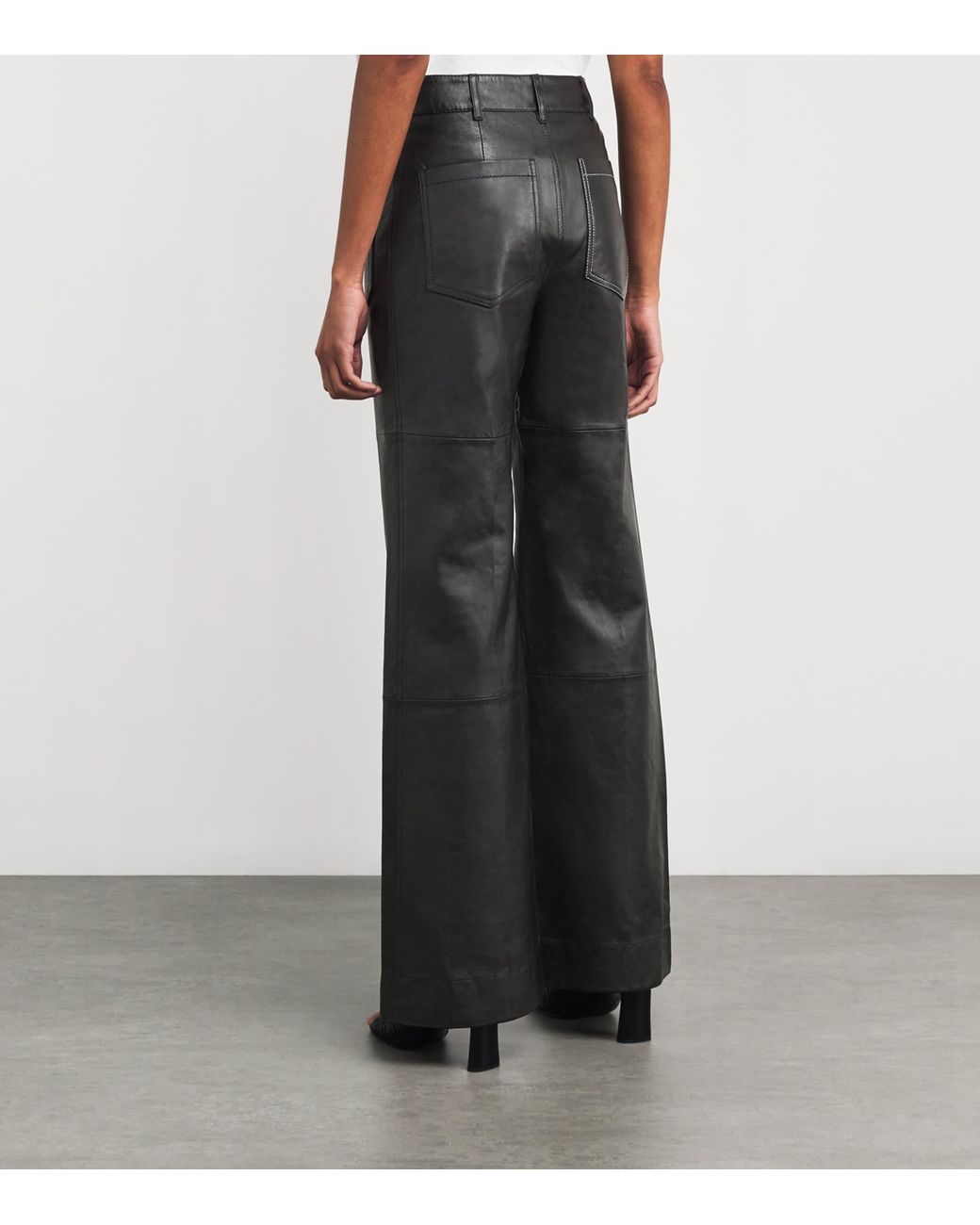 Victoria Beckham Gray Leather Alina Trousers