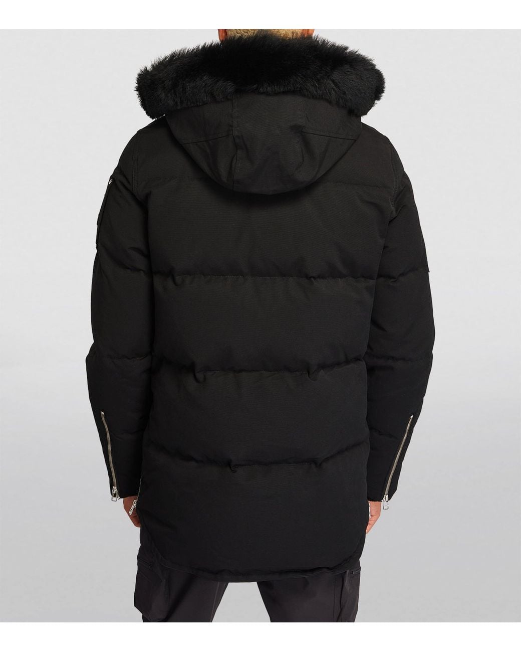 Moose Knuckles Black Shearling-Collar Puffer Jacket for men