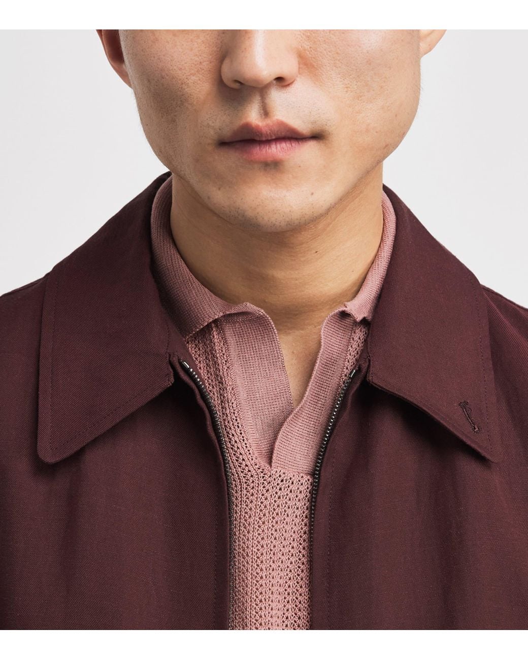 Isaia Pink Silk-Linen Open-Collar Polo Shirt for men