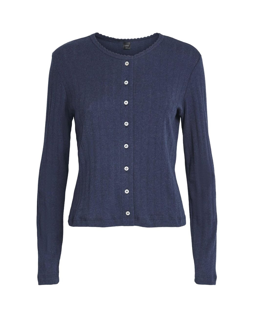 Leset Blue Cotton Pointelle Cardigan