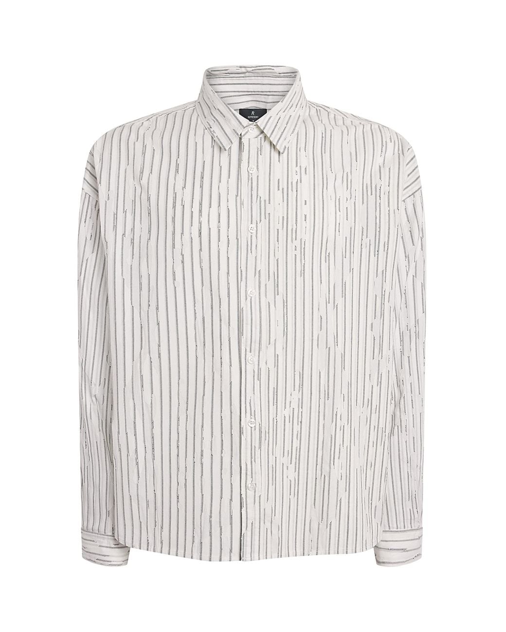 Represent White Cotton Stripe Teared Shirt for men