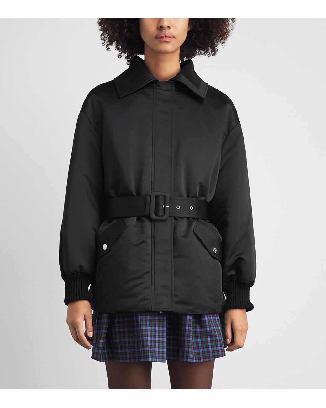 Claudie Pierlot Black Satin Belted Puffer Jacket