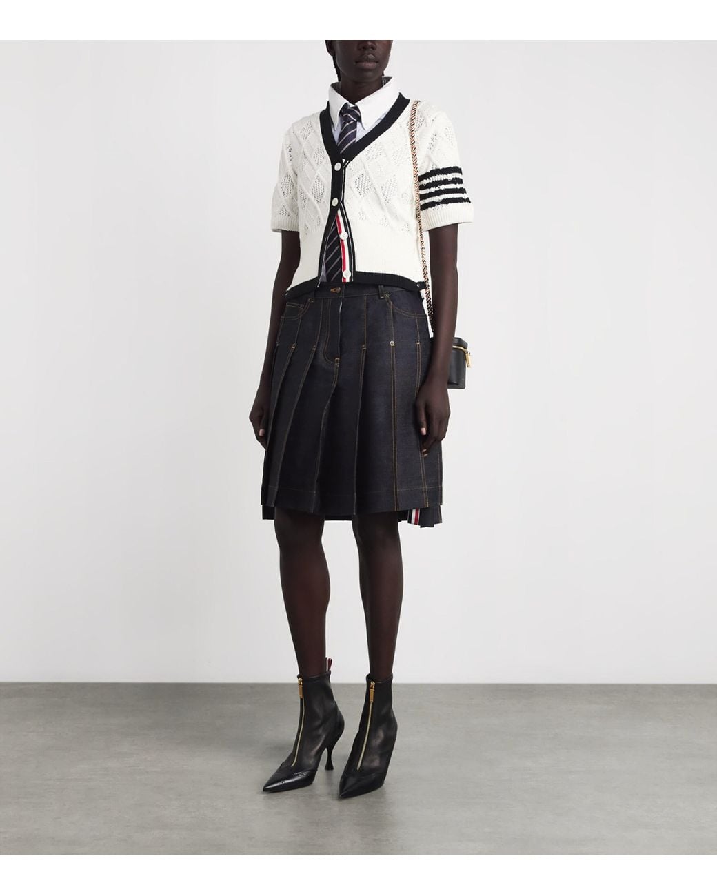 Thom Browne White Argyle Pointelle Knit Cardigan