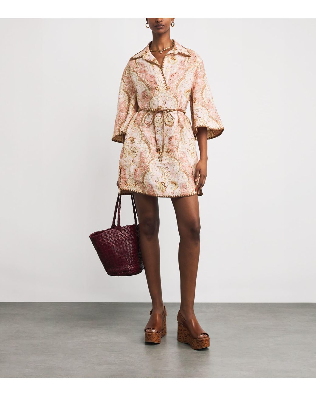 white button up linen dress White Linen Woven Collared Long Sleeve Dress