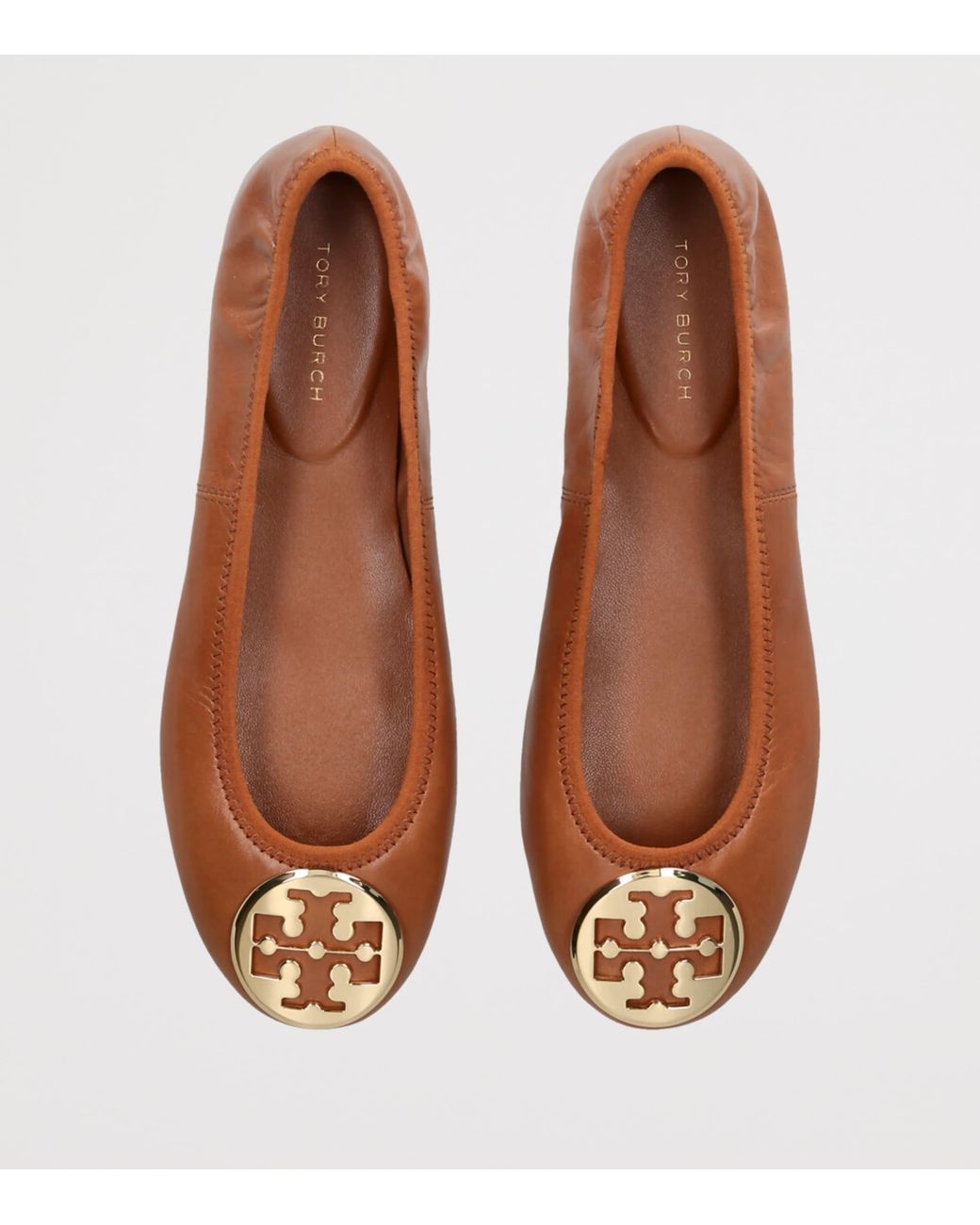 Tory Burch Brown Leather Reva Travel Ballet Flats