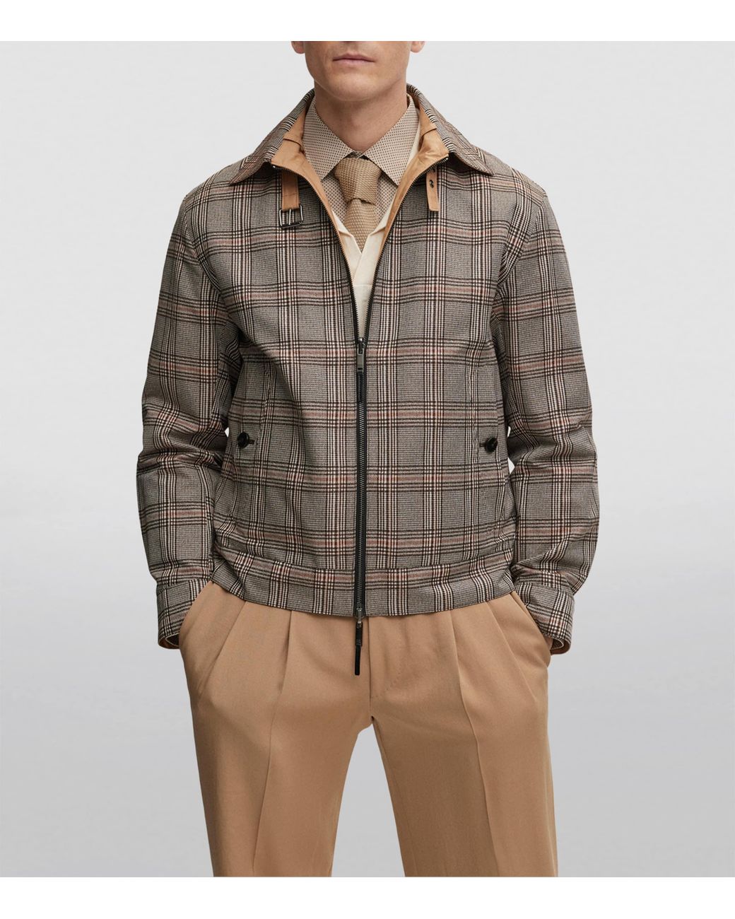 Boss Brown Reversible Water-Repellent Check Jacket for men