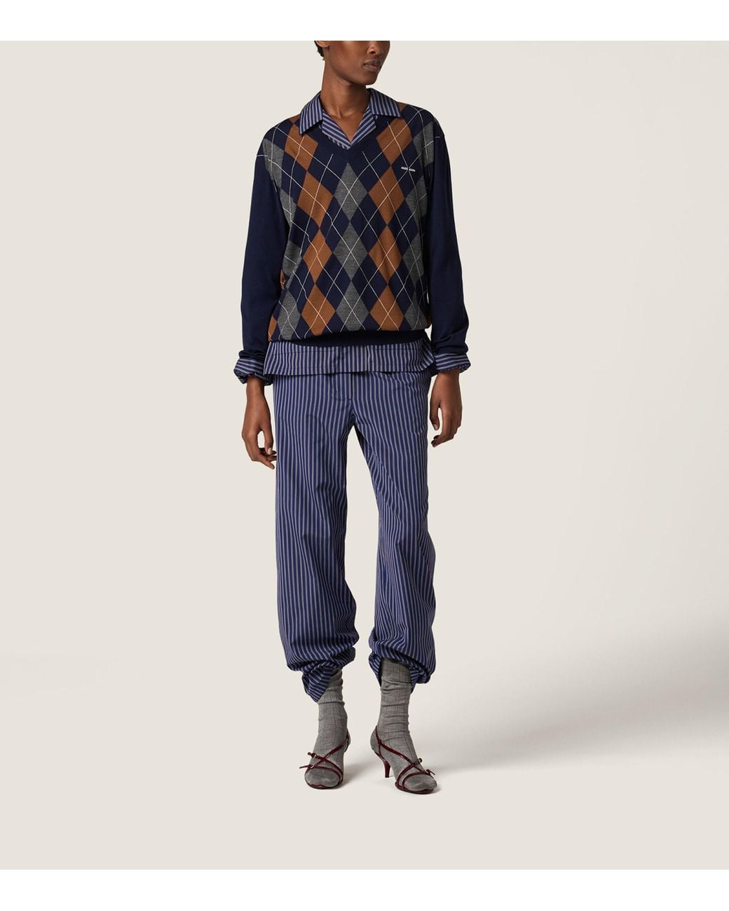 Miu Miu Blue Wool Argyle Sweater
