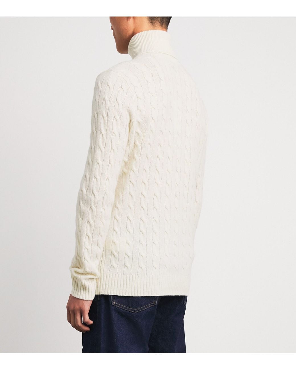 Polo Ralph Lauren White Wool-Cashmere Cable-Knit Rollneck Sweater for men