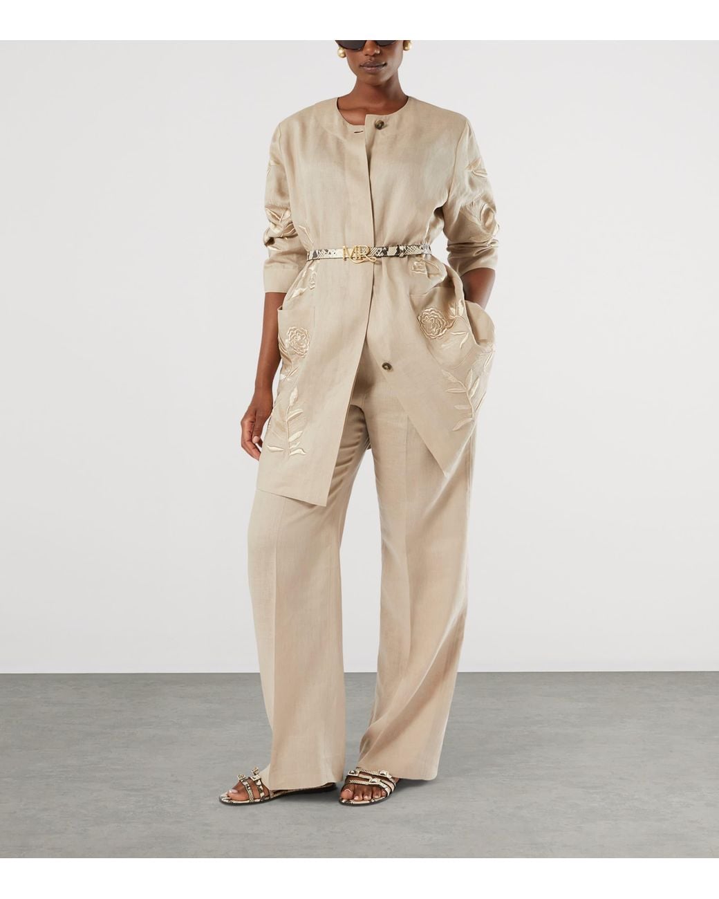 Marina Rinaldi Metallic Leather Snakeskin-Effect Logo Belt