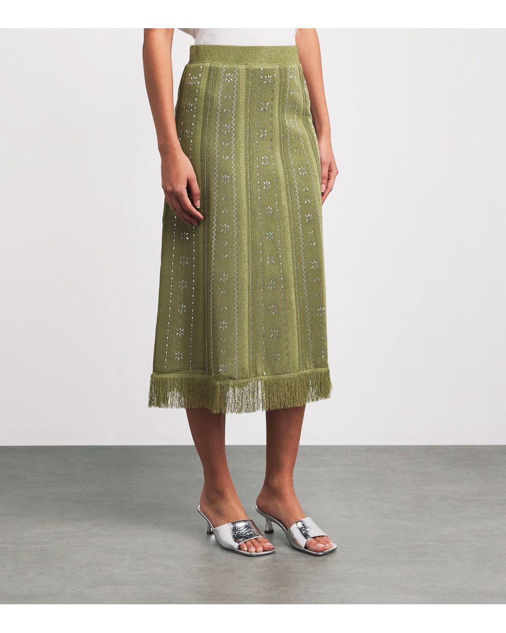 Maje Green Embellished Midi Skirt