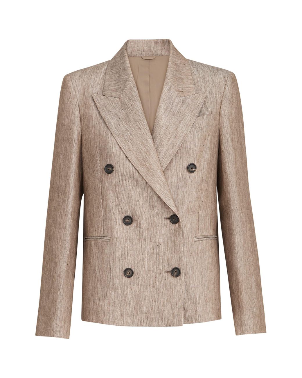 Brunello Cucinelli Natural Linen Monili Double-Breasted Blazer