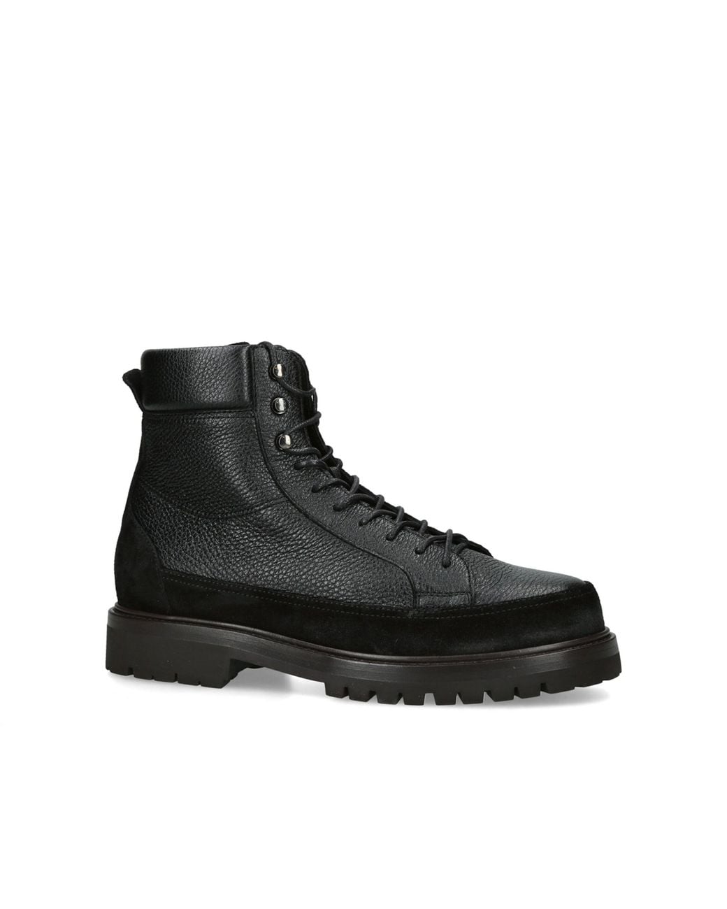 Brunello Cucinelli Black Leather Lace-Up Hiker Boots for men