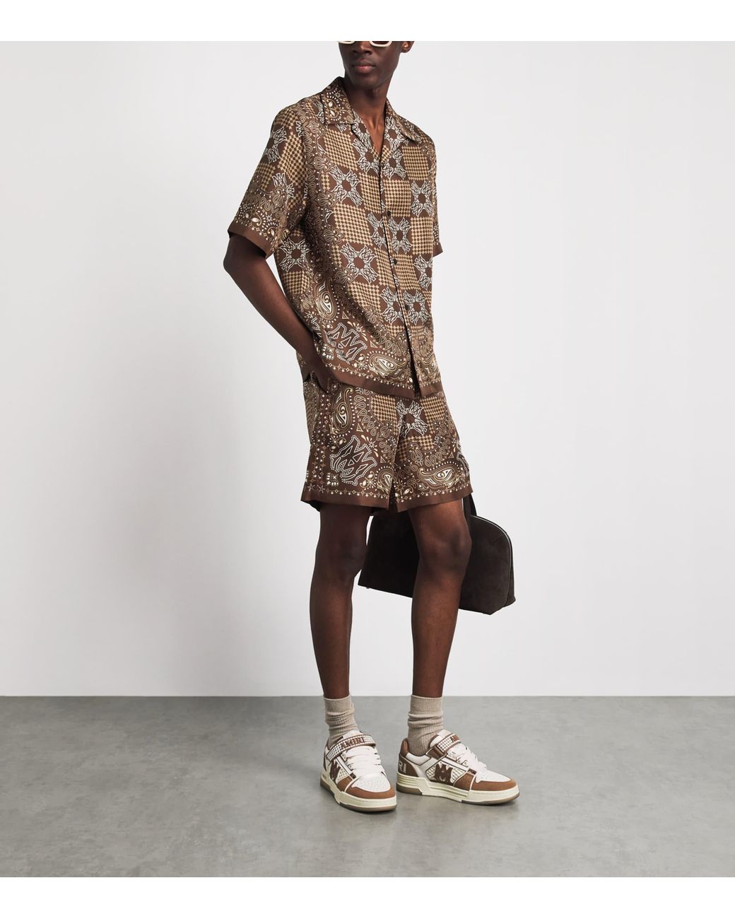 Amiri Brown Silk Ma Check Shorts for men