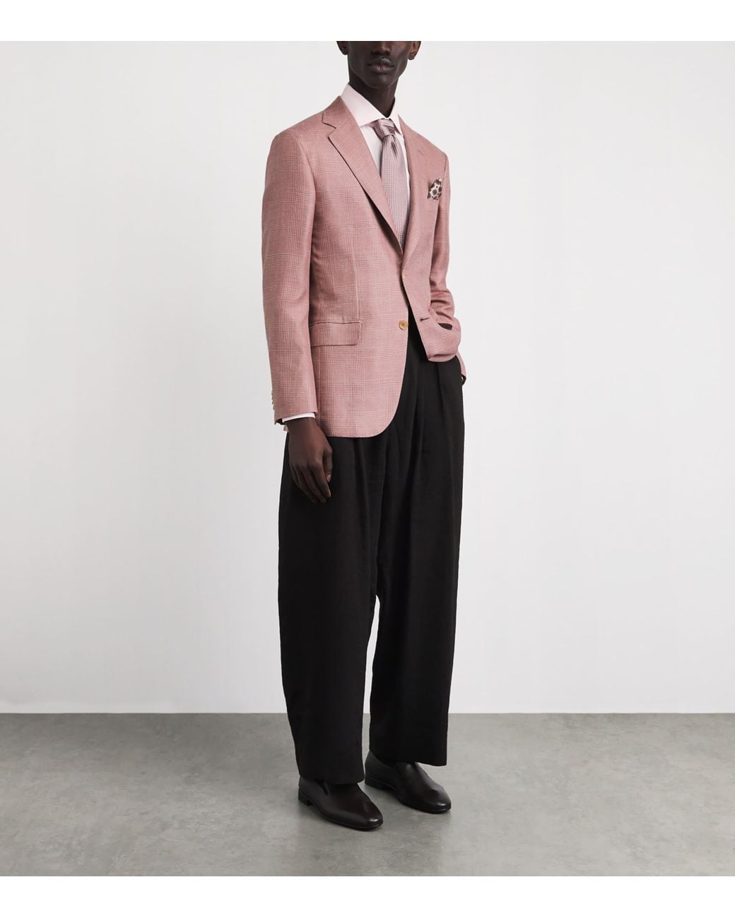 Brioni Pink Wool-Silk-Linen Check Blazer for men
