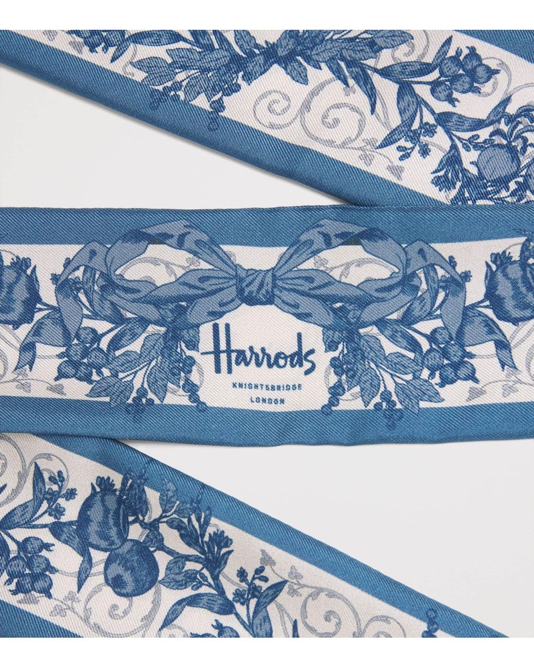 Harrods Blue Silk Menagerie Print Scarf