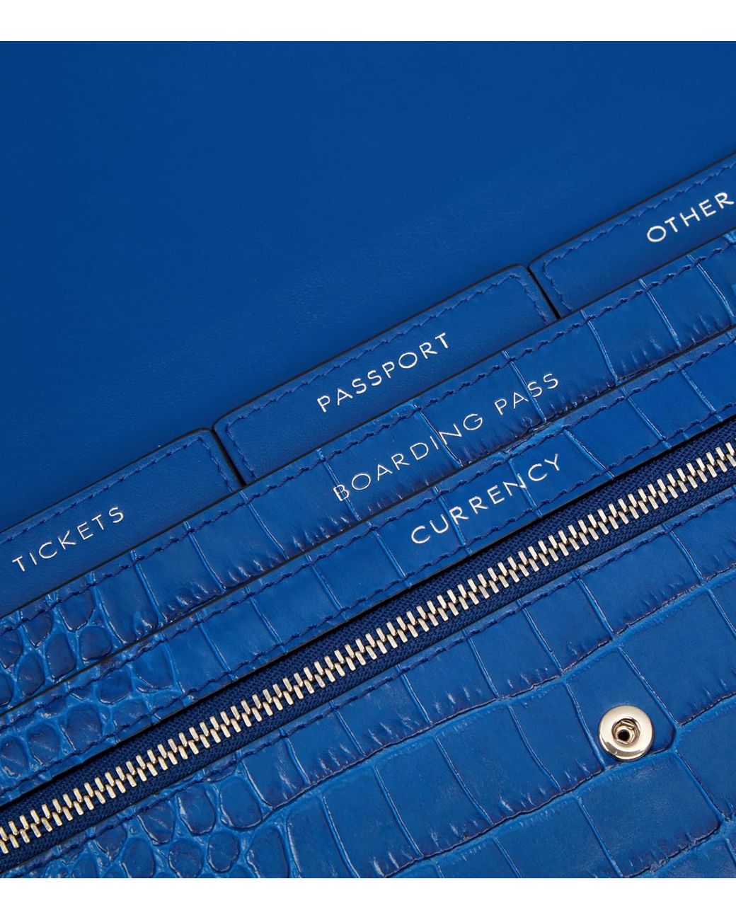 Smythson Blue Leather Croc-Embossed Marshall Travel Wallet for men