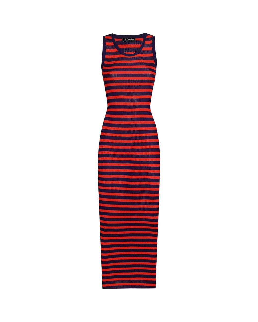 Dolce & Gabbana Red Rib-Knit Stripe Maxi Dress