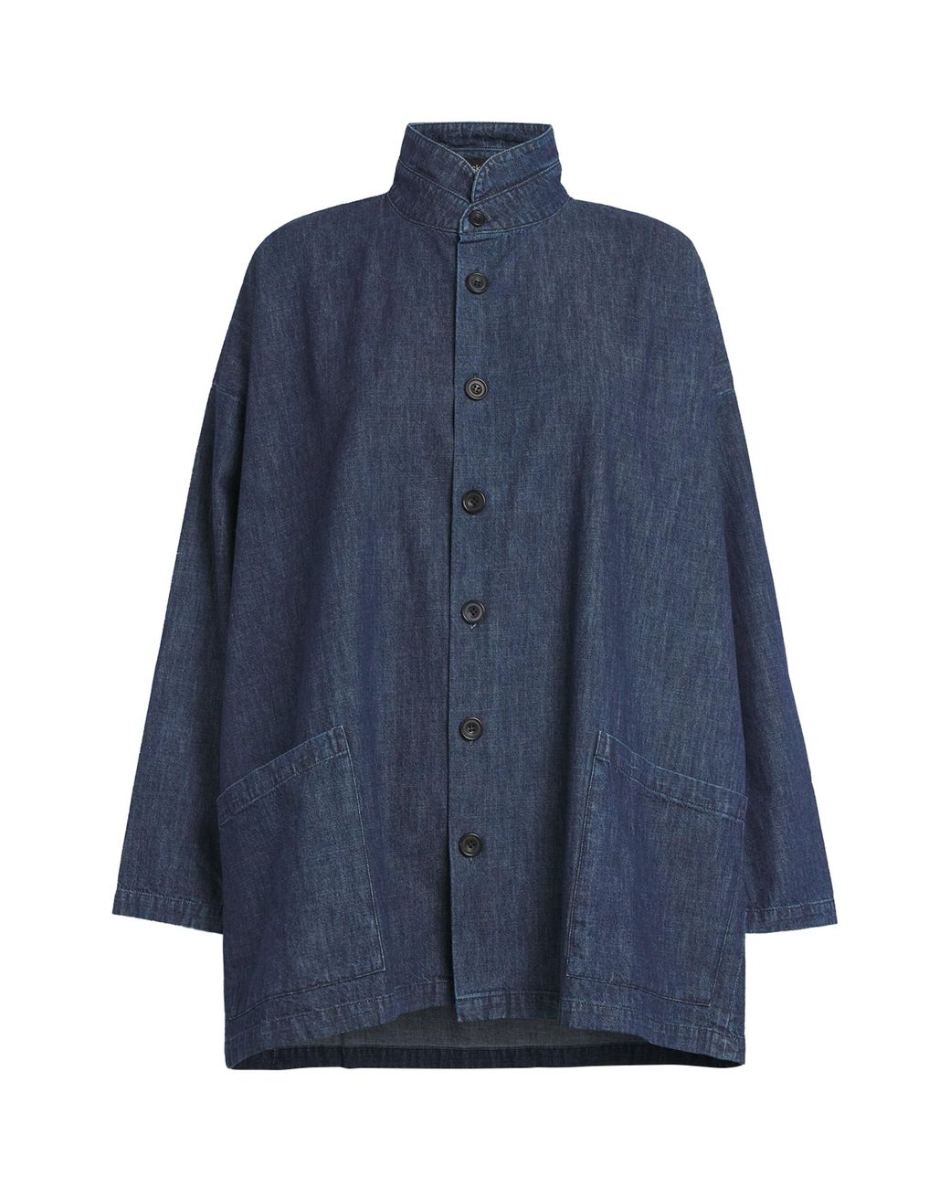 Eskandar Blue Denim Double Stand-Collar Shirt