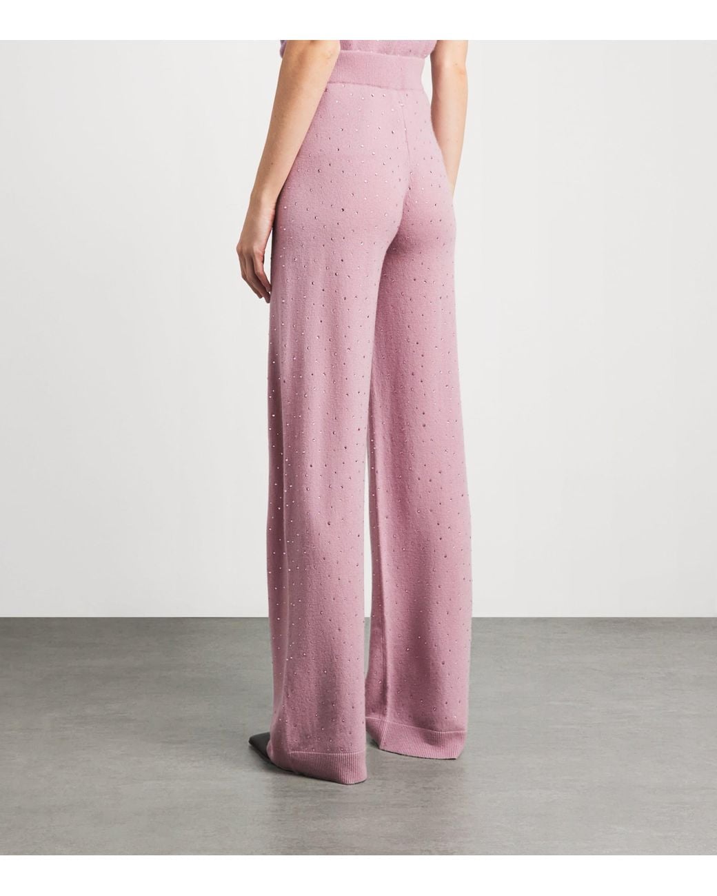 Allude Pink Wool-Cashmere Crystal-Embellished Trousers
