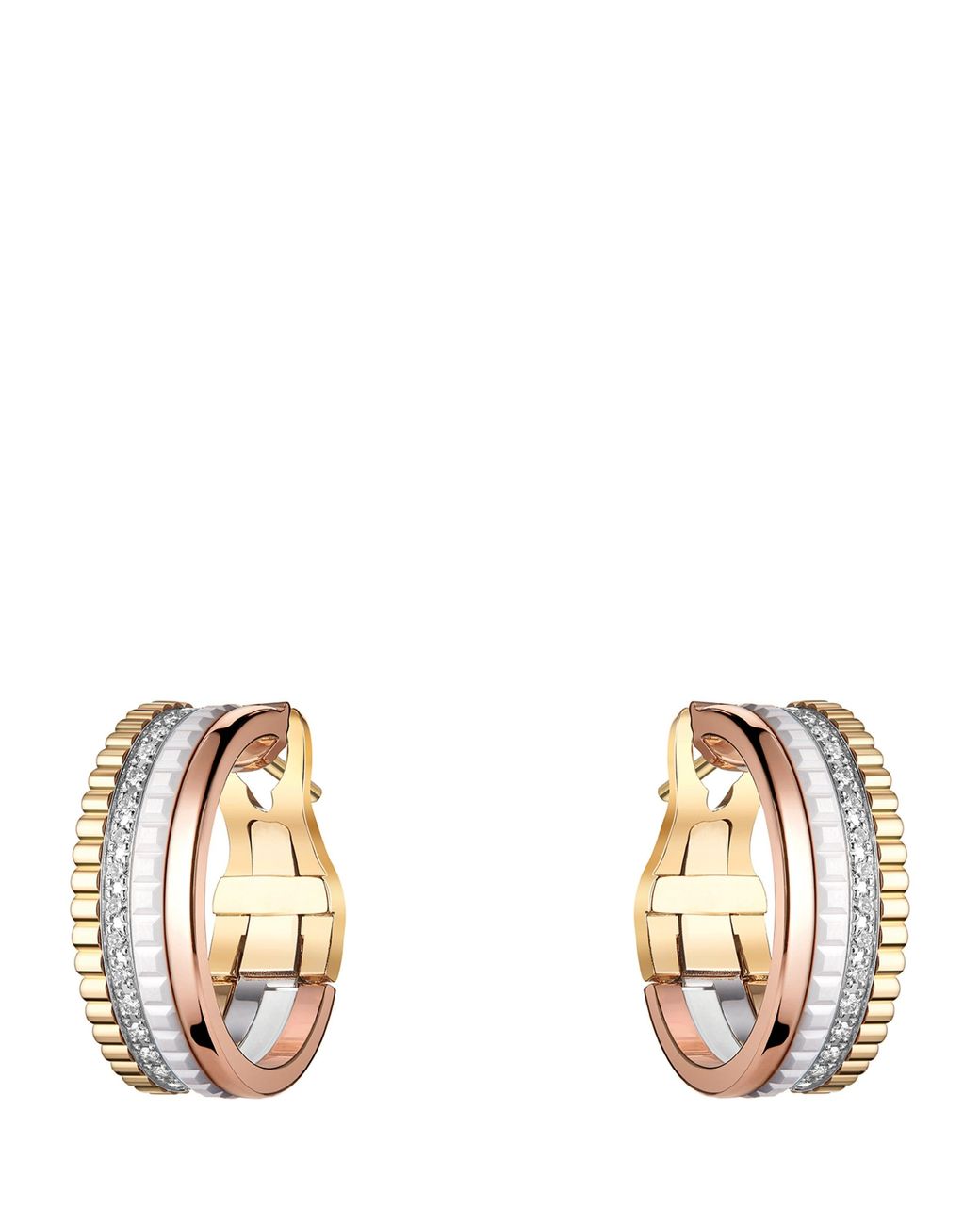 Boucheron Metallic Mixed And Diamond Quatre Hoop Earrings