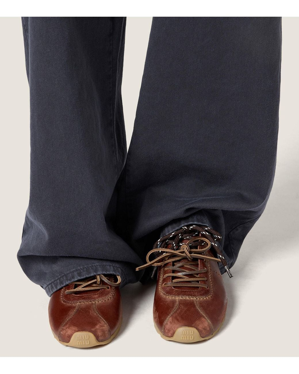 Miu Miu Brown Leather Plume Sneakers