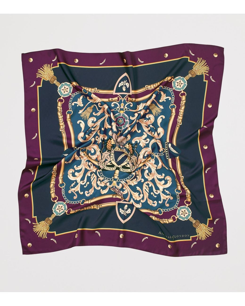 Aspinal Blue Silk Signature Shield Scarf