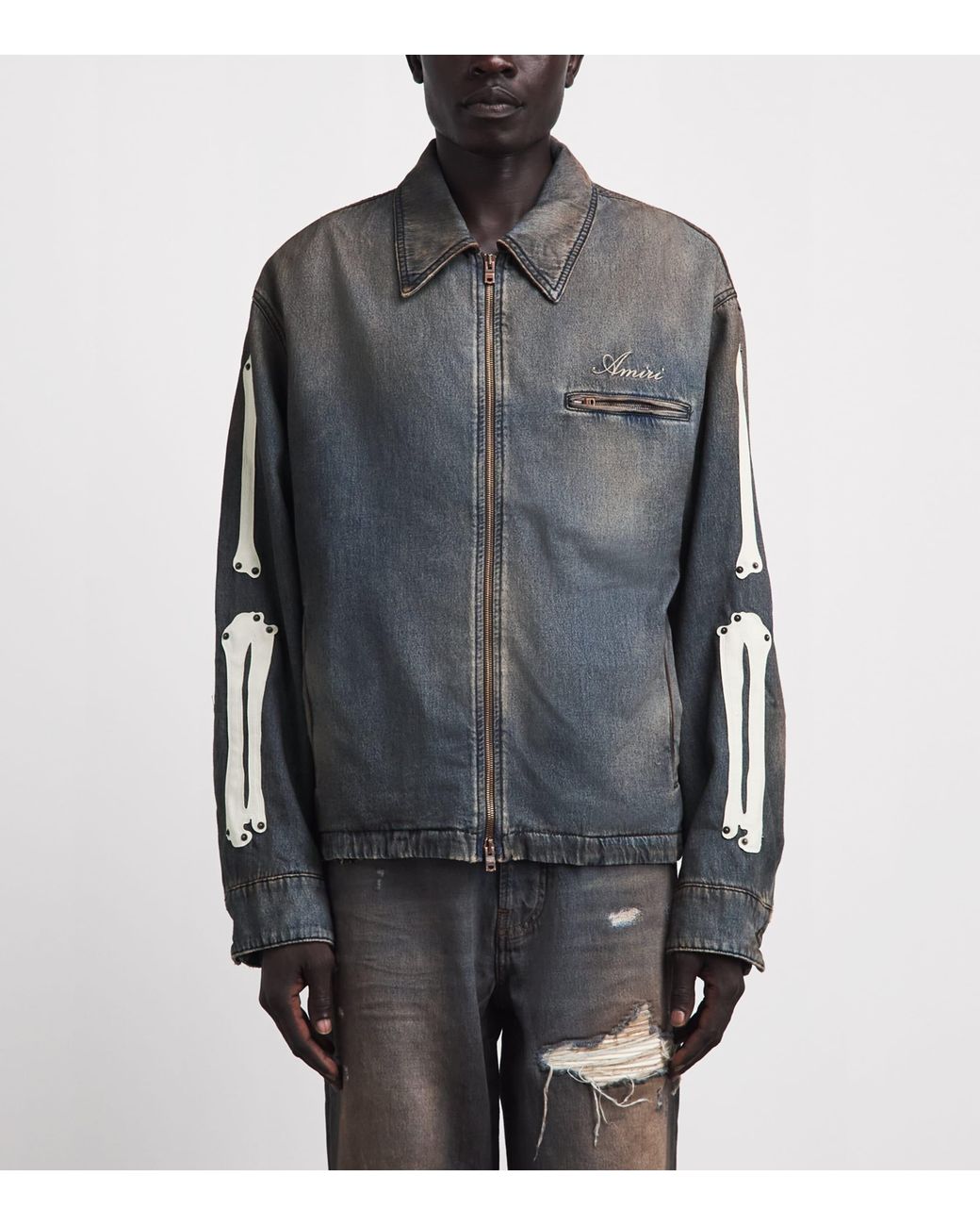 Amiri Gray Lea Bones Denim Jacket for men