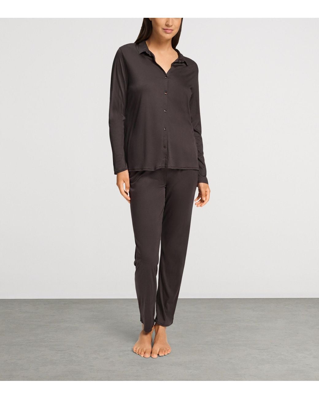 Hanro Black Modal-Silk Grand Central Pyjama Shirt