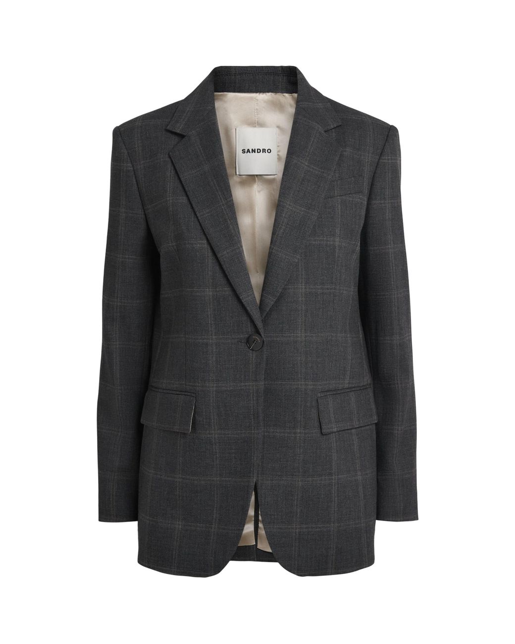 Sandro Black Check Single-Breasted Blazer