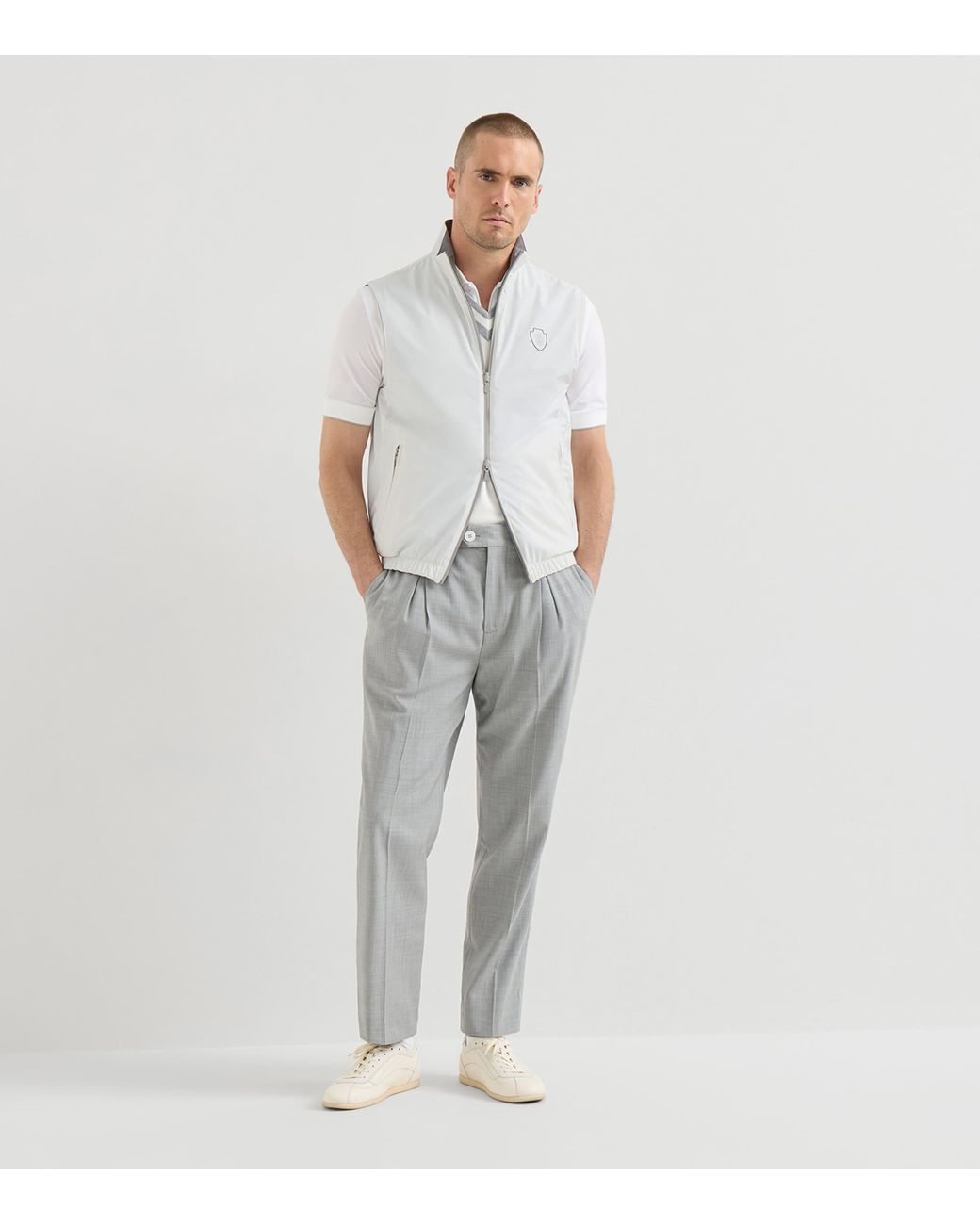 Brunello Cucinelli White Cotton Crest Sweater Vest for men