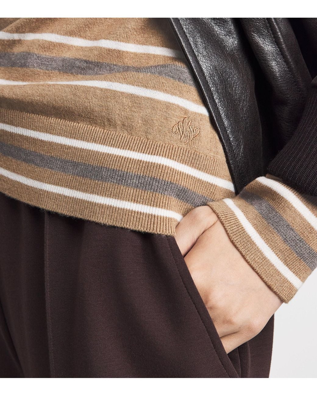 Varley Brown Stripe Mayra Polo Sweater