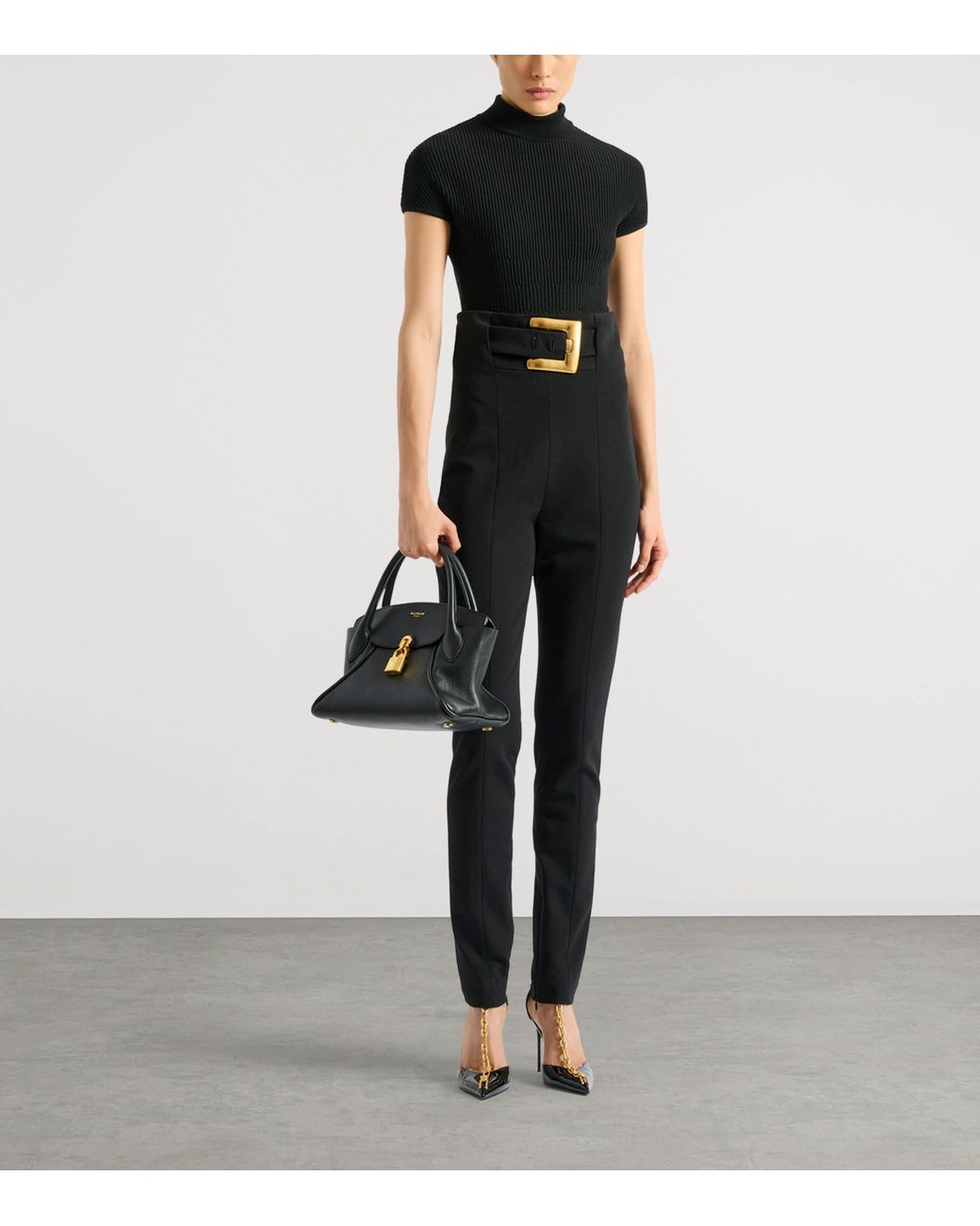 Balmain Black Merino Wool Rib-Knit Bodysuit
