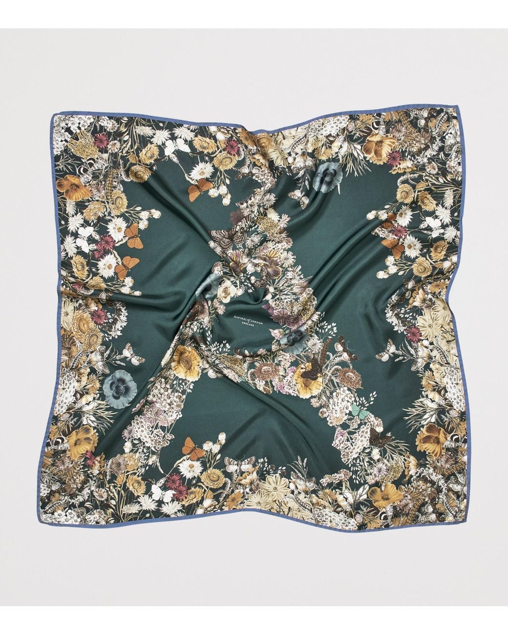 Aspinal Green Silk Floral Monogram Scarf